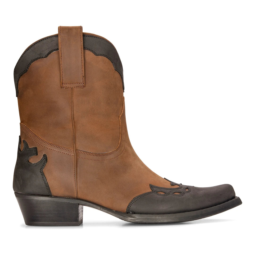 Mens Leather Cowboy Riding Ankle Boots Black Brown Cuban Dancing 並行輸入品 Mens Real Leather Cowboy Riding Ankle Boots Chain Western Heel Dancing