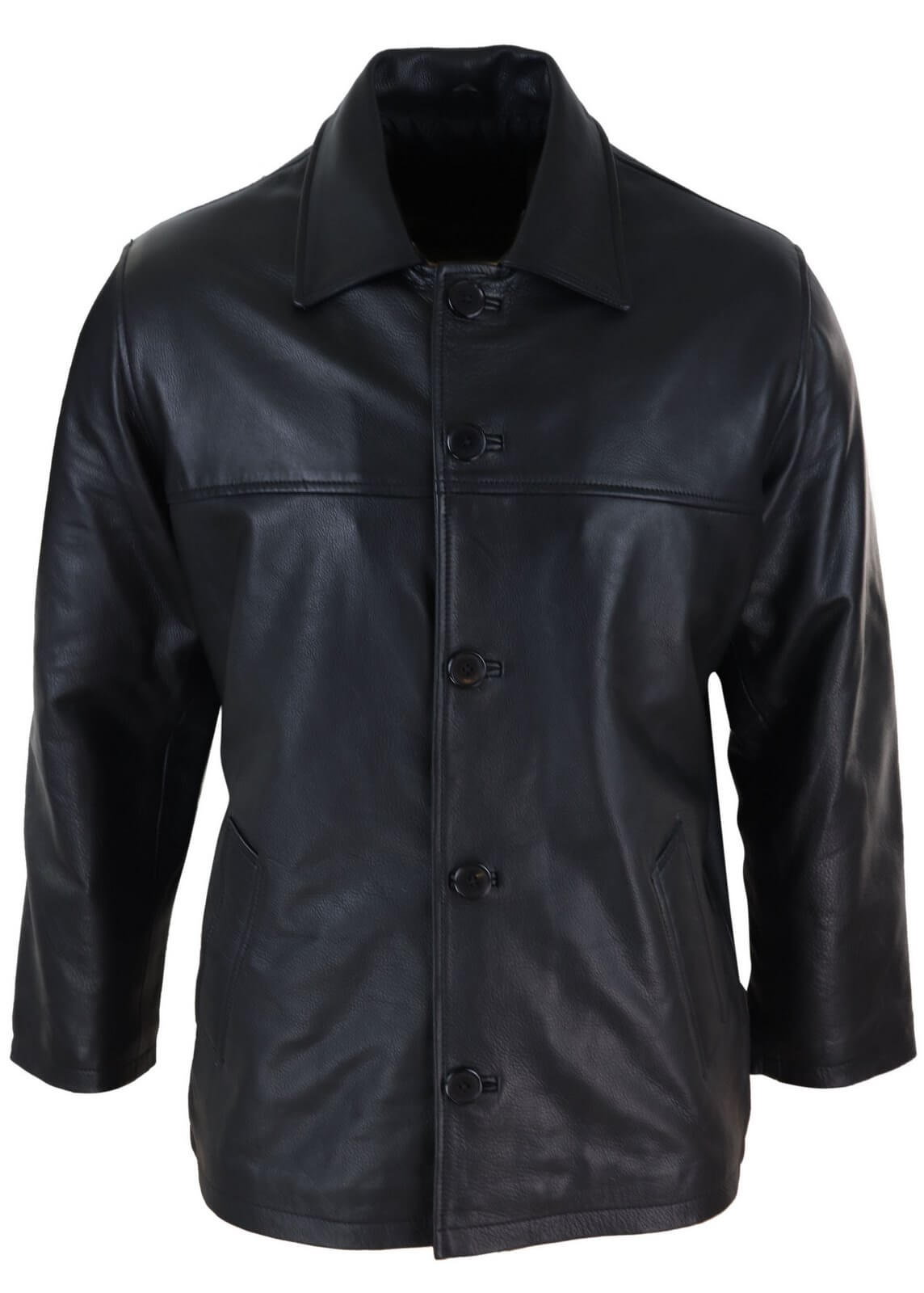 Men Mid Black Length Classic Leather Coat: Buy Online Happy