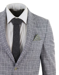 Men's Black-Grey Check 2 Piece Linen Suit