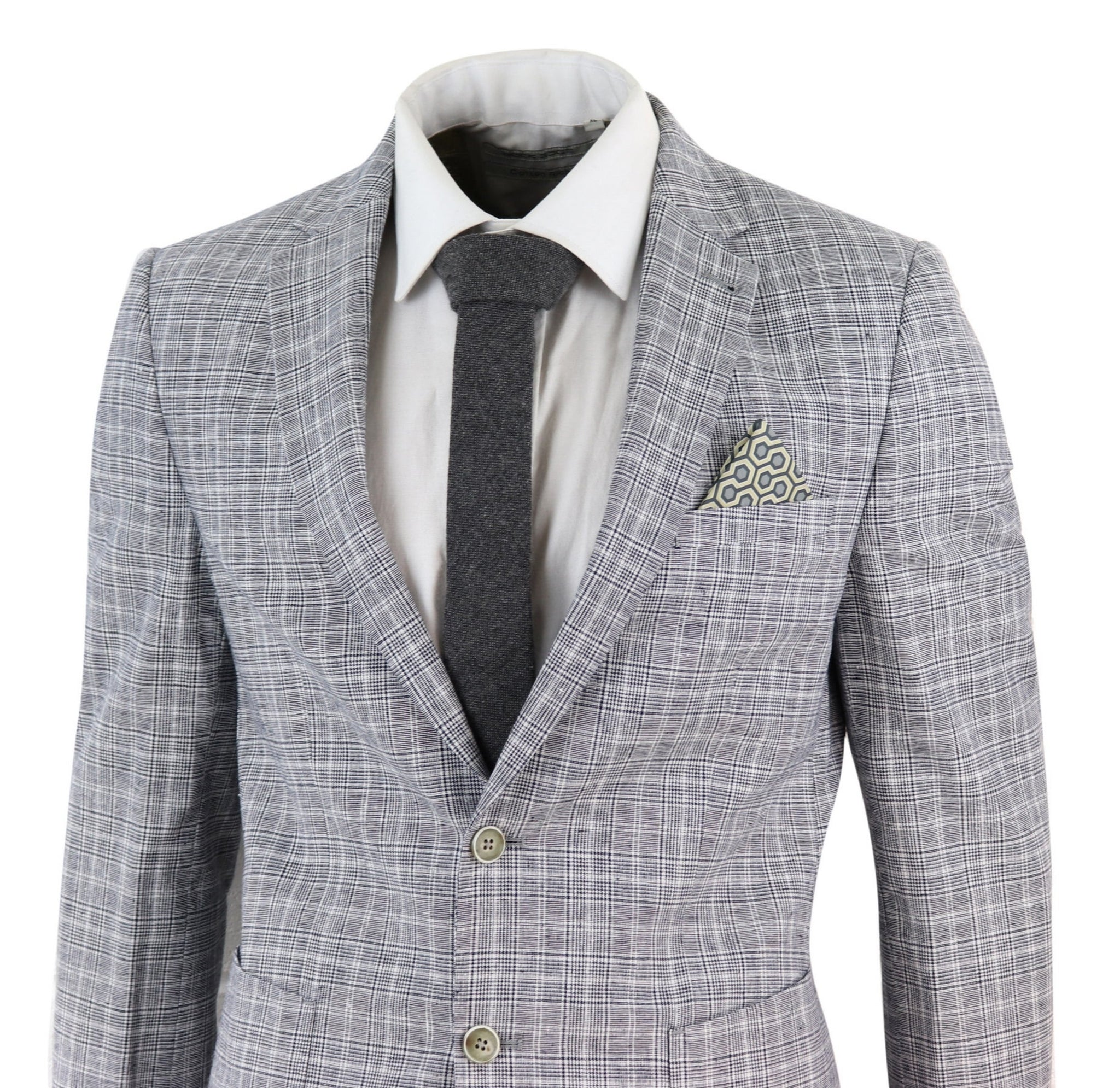 Men's Black-Grey Check 2 Piece Linen Suit