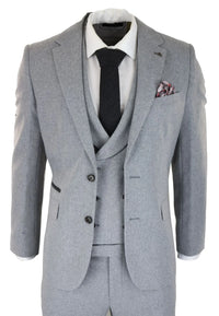 Mens Wool 3 Piece Grey Suit Double Breasted Waistcoat Wedding Party Vintage 1920s