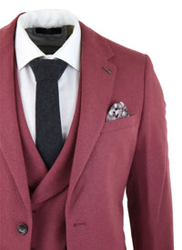 Mens Wool 3 Piece Burgundy Red Suit Double Breasted Wedding Party Vintage 1920s