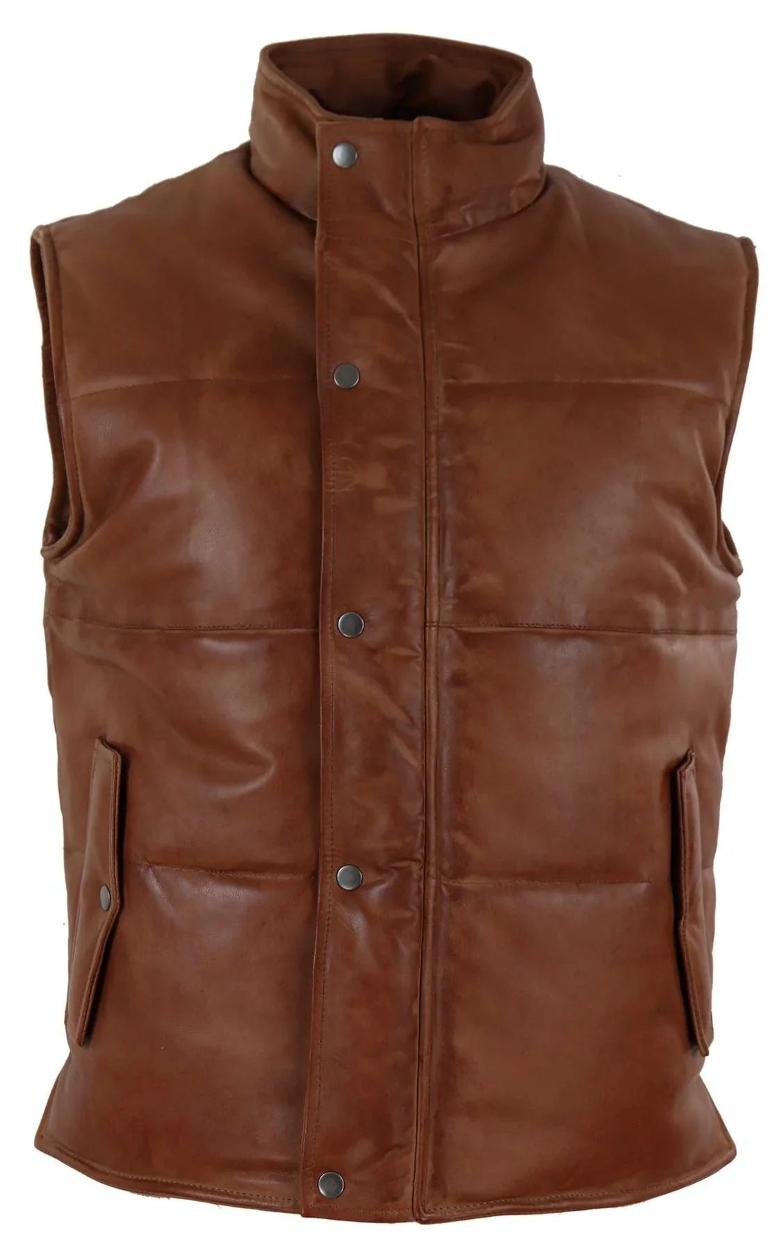 Mens Real Leather Waistcoat Gilet Quilted Puffer Design Warm Zip