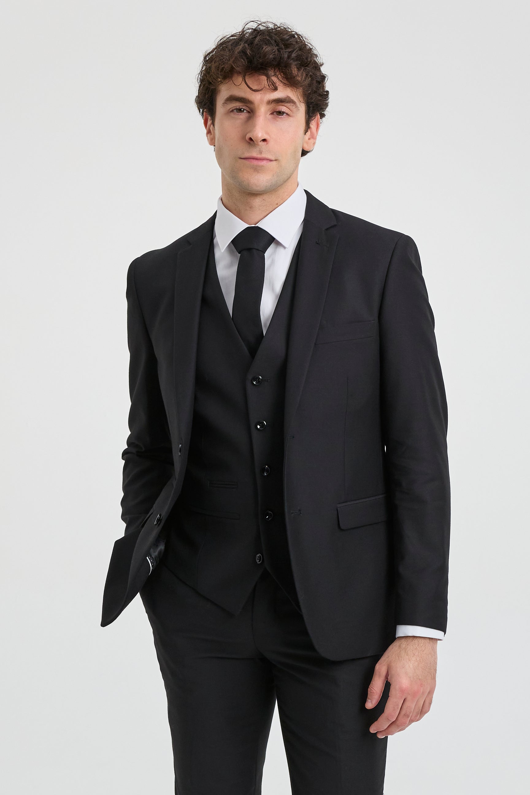 Paul Andrew Parker - Mens 3 Piece Black Tailored Fit Complete Suit