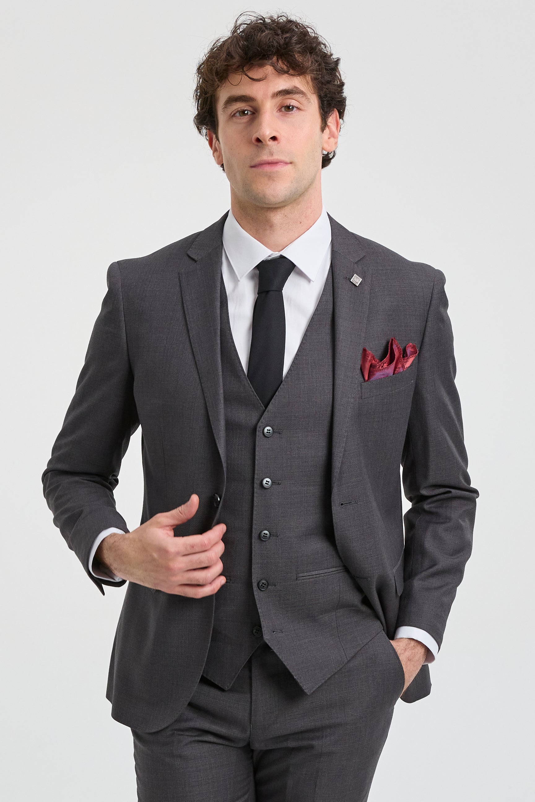 Mens Dark Grey Charcoal 3 Piece Suit Classic Stitch Wedding Summer Prom Classic Mens Dark Grey Charcoal 3 Piece Suit Classic Stitch Wedding Summer Prom Classic