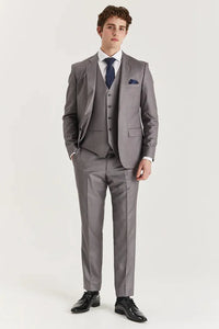 Edward - Men's Grey 3 Piece Stitch Lapel Classic Suit