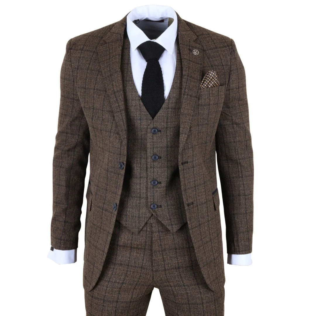 YOKE スラックス サイドアジャスター スルーポケット 3 ダークブラウン IM11 - Men's Dark Brown 3 Piece Plaid Check Suit - Buy Online at