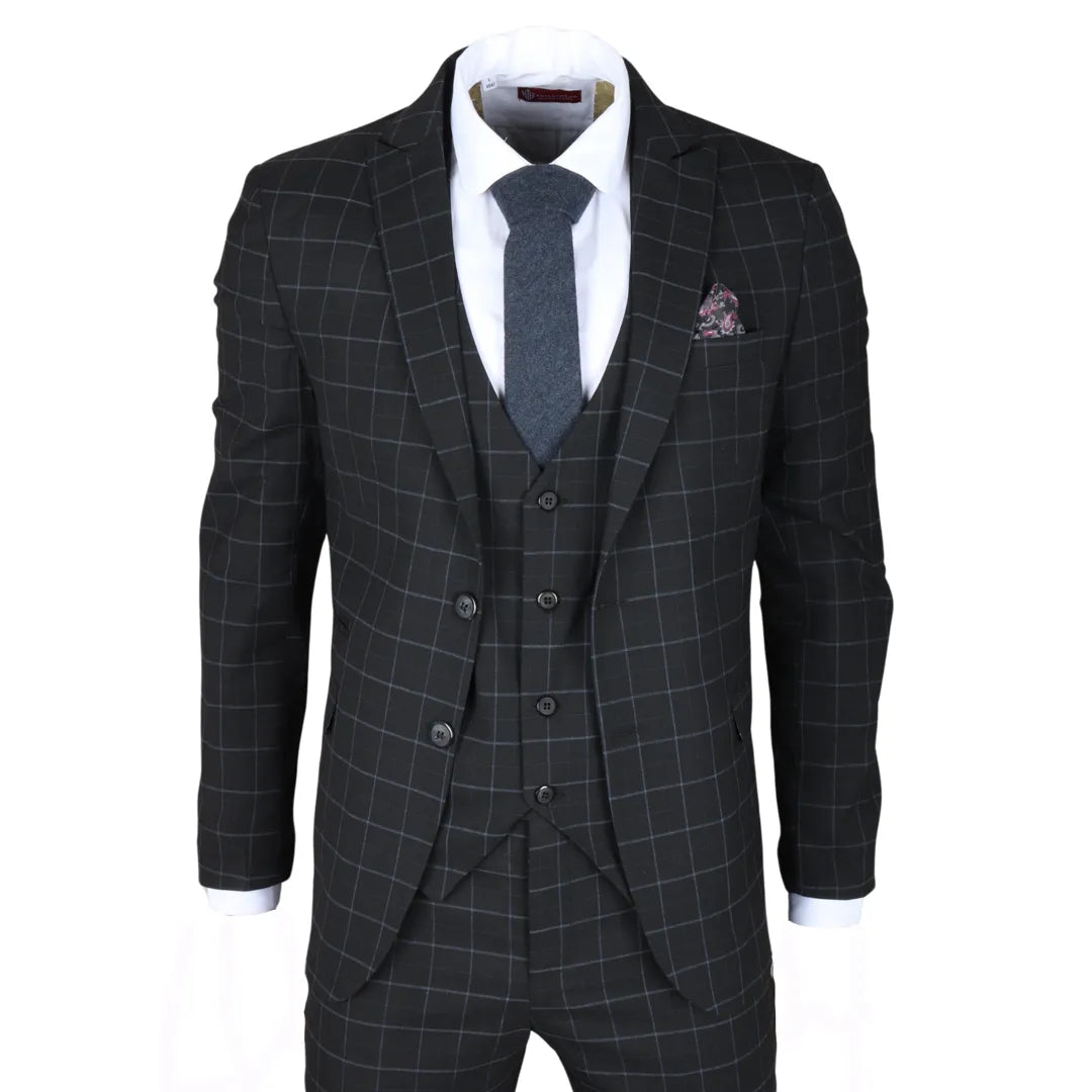 IM3 Men's Black Checked Tailored Fit 3-Piece Suit: Buy Online