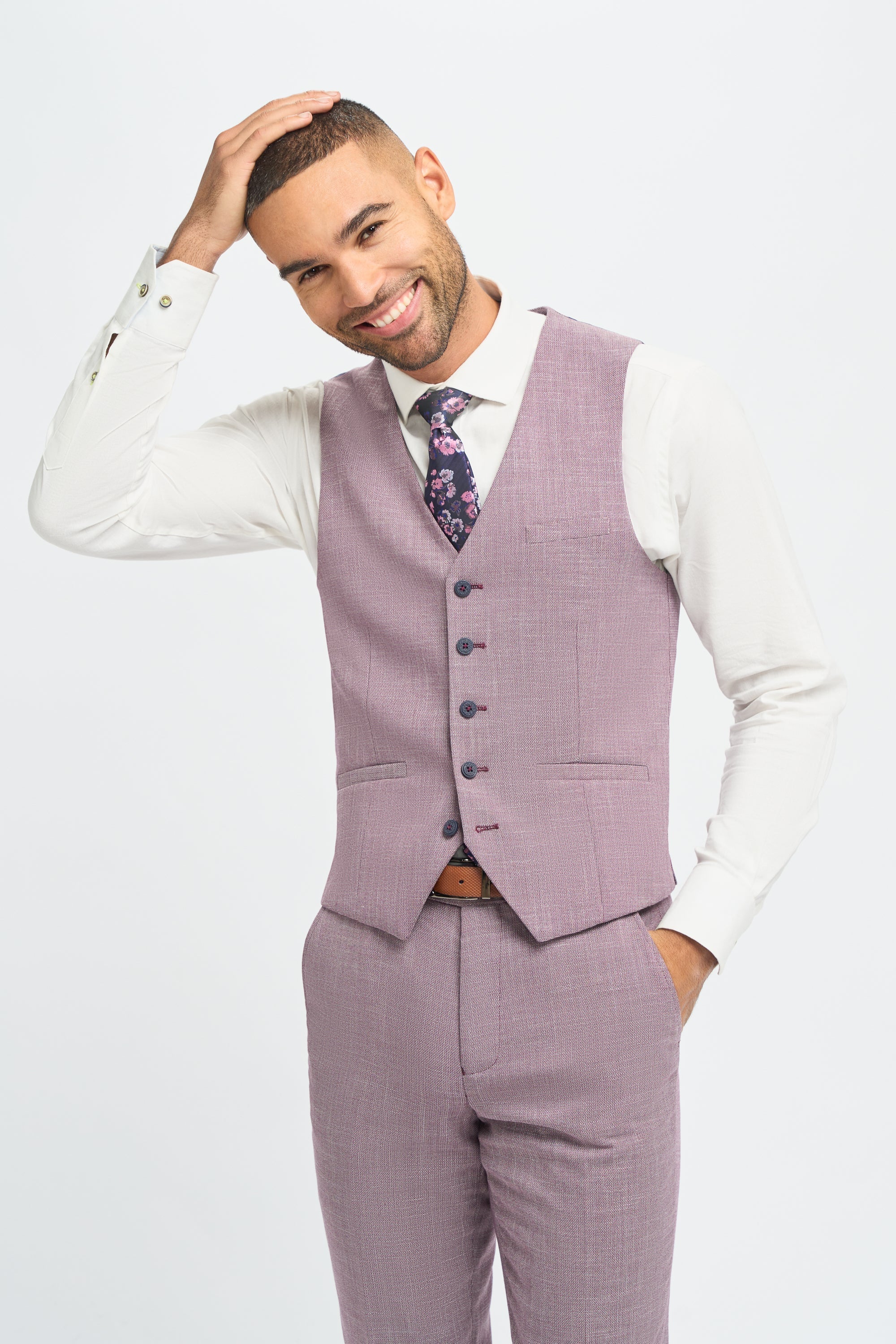 mens pink dress vest Men's Tweed Plaid Lapel Suit Vest Casual Formal Dress Waistcoat Tank Top  with 5 Buttons and 2 Pockets for Work Party (Color : Pink, Size : 4X-Large)  at Amazon Men's Clothing store