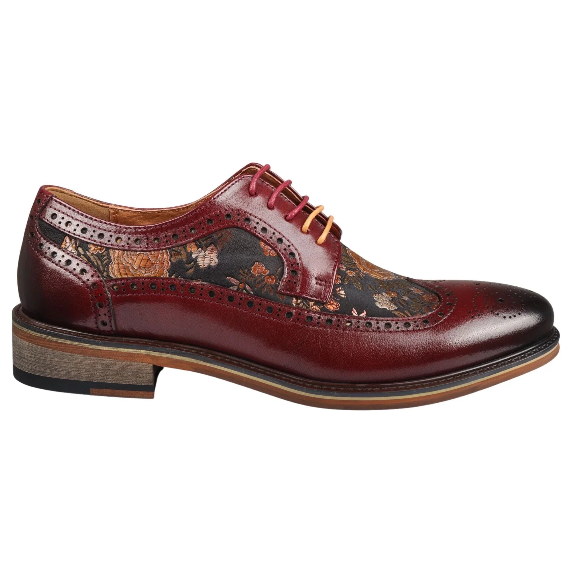 Ross Men's Floral Print Leather Red Brogue Shoes: Buy Online