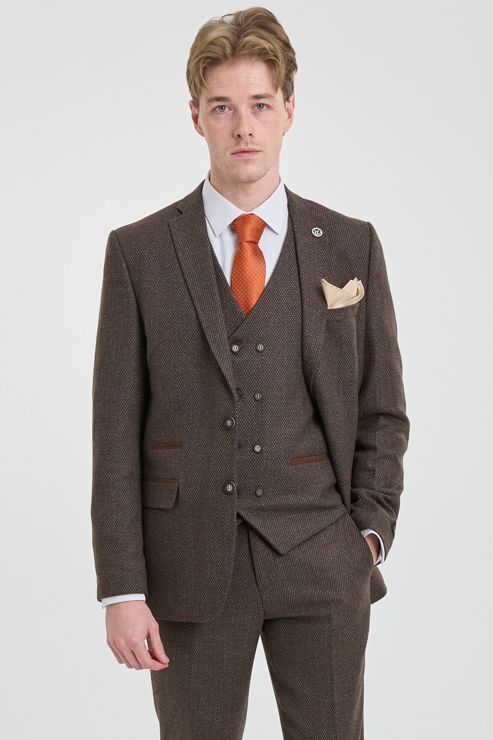 Mens Brown 3 Piece Suit with Double Breasted Waistcoat: Buy Online - Happy Gentleman Mens Brown 3 Piece Suit with Double Breasted Waistcoat: Buy Online - Happy Gentleman