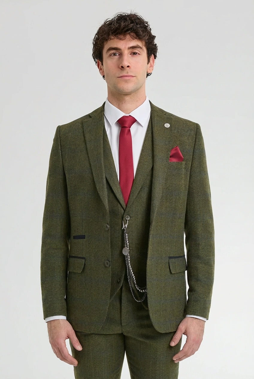 Men's 3 Piece Suit Wool Tweed Green Blue Brown Check 1920s Gatsby Men's 3 Piece Suit Wool Tweed Green Blue Brown Check 1920s Gatsby