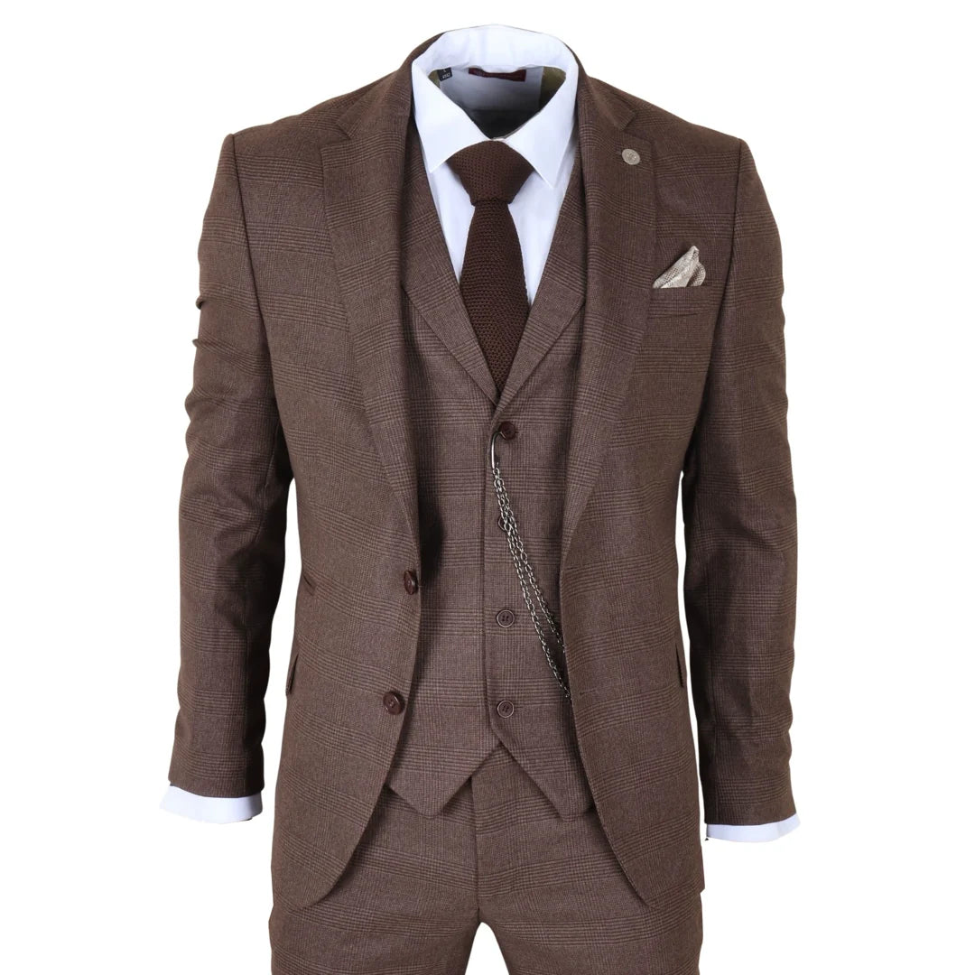 TP-50 - Men's Brown 3 Piece Prince Of Wales Check Suit - Buy