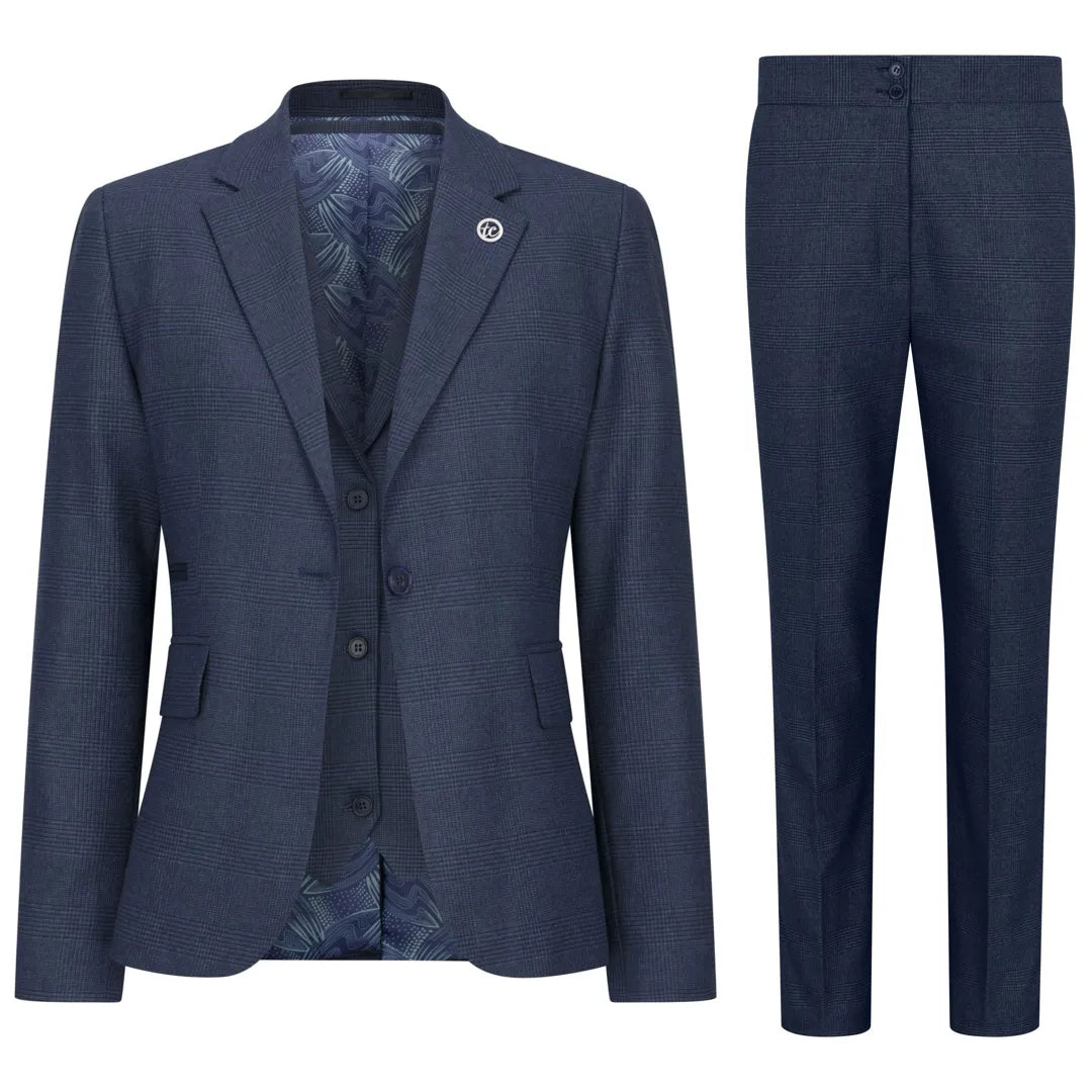 TPW52 - Women's Navy 3 Piece Prince Of Wales Check Suit - Buy Online at  Happy Gentleman