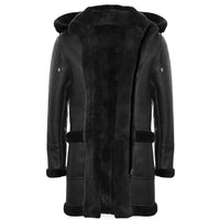 Men's Shearling Sheepskin Duffle Coat WW2 UK Winter 3/4 Leather Hood