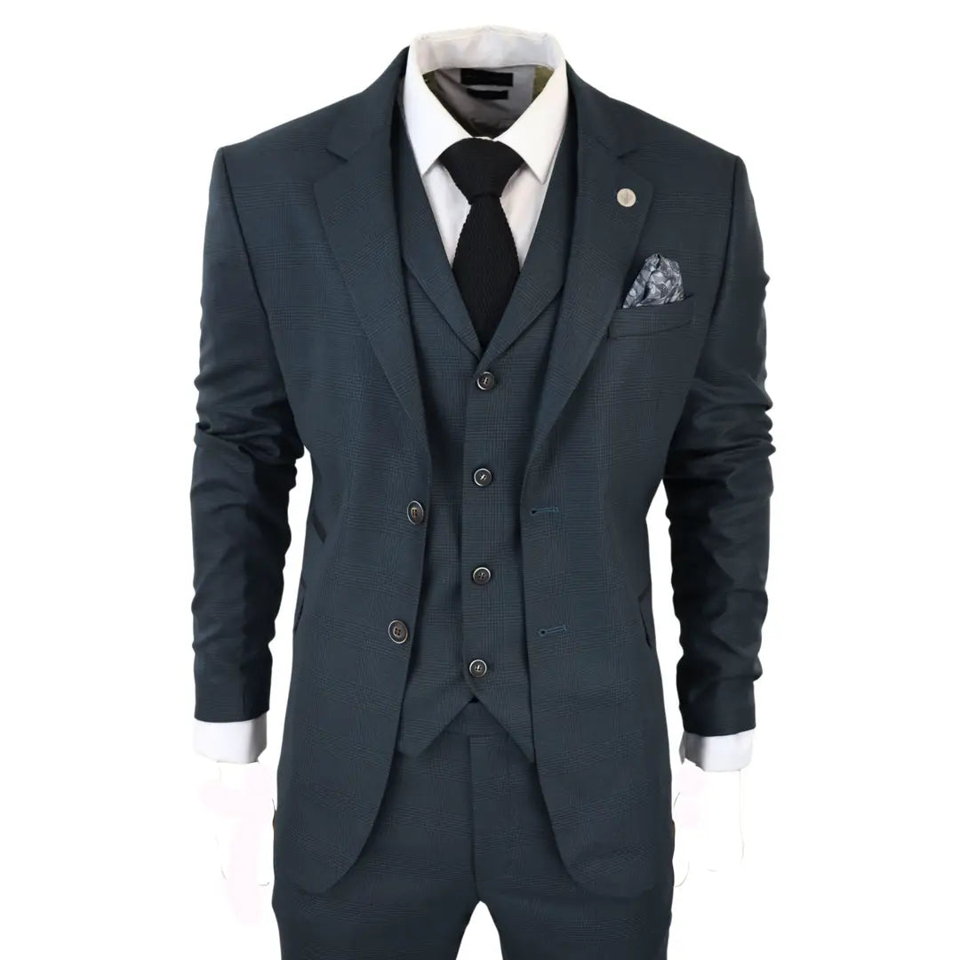 AK-07 Men's 3-Piece Olive Green Check Suit AK-07 Men's 3-Piece Olive Green Check Suit