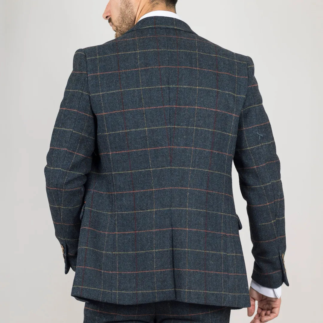 Archer - Men's Navy Checked Herringbone Tweed Blazer