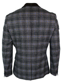 Cavani Archie - Mens Vintage Tweed Check Blazer Jacket-Black