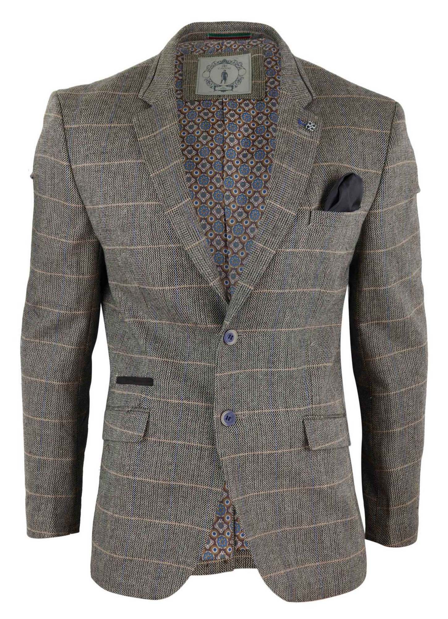 Mens Oak Brown Vintage Check Herringbone Tweed Blazer Jacket or