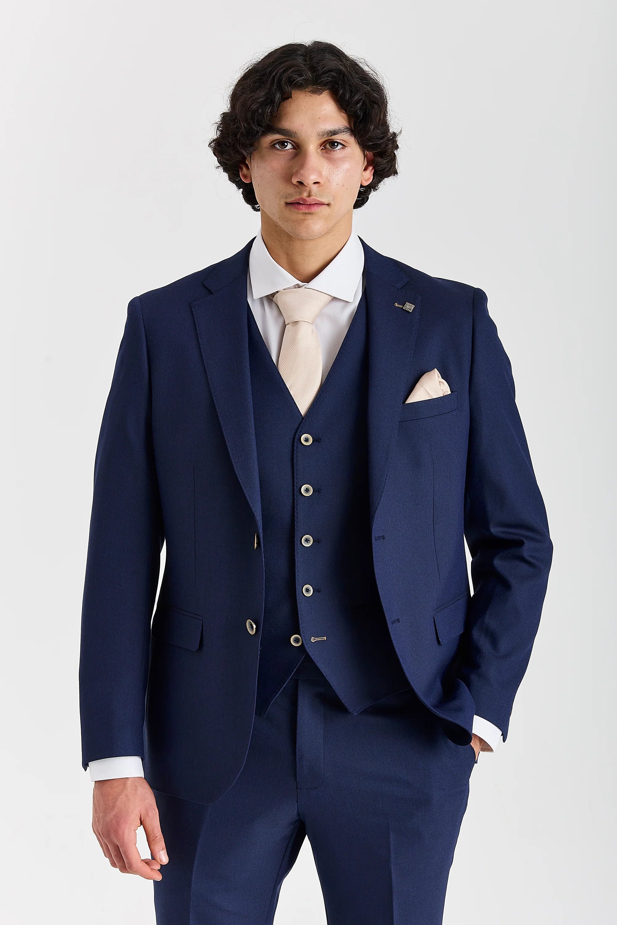 navy blue dress suit Belmont -Navy 3 Piece Classic Wedding for Men Mens suit