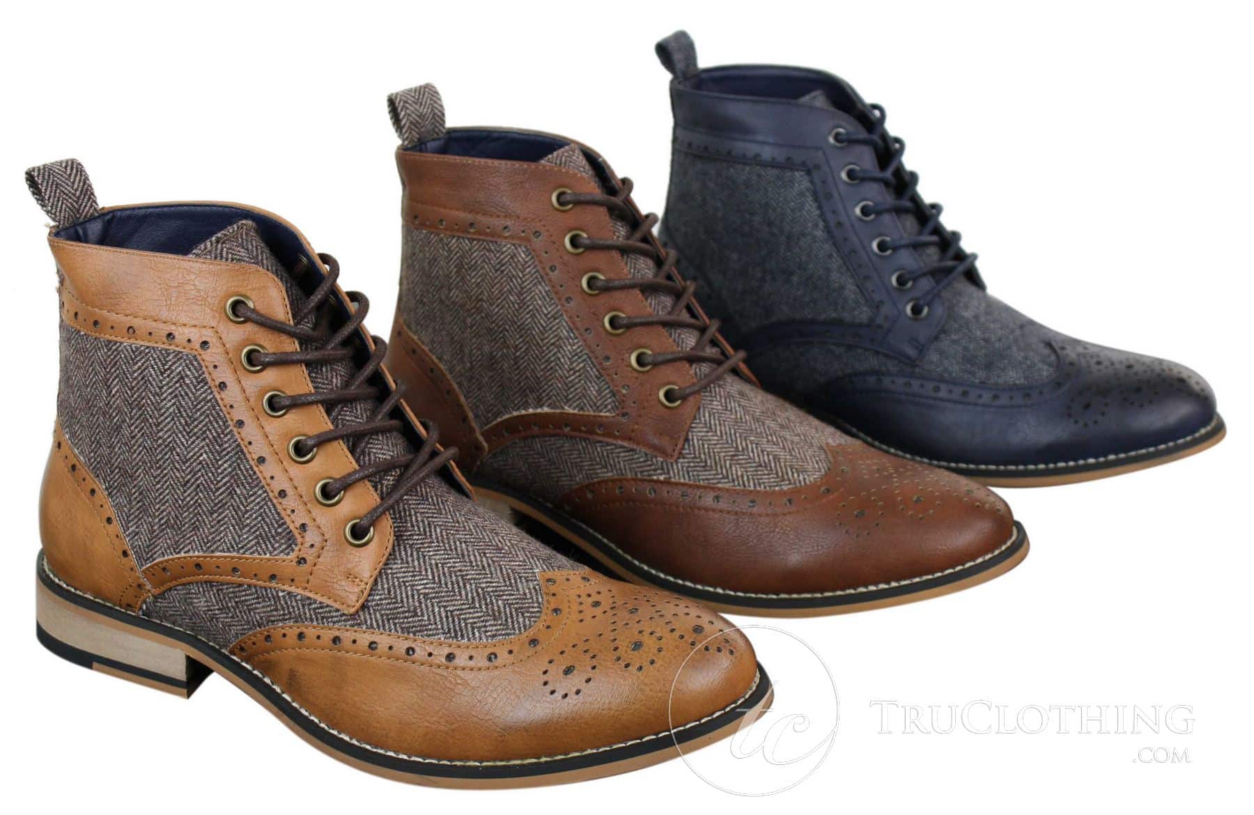 Cavani Sherlock - Mens Leather & Tweed Herringbone Ankle Boots Cavani Sherlock - Mens Leather & Tweed Herringbone Ankle Boots