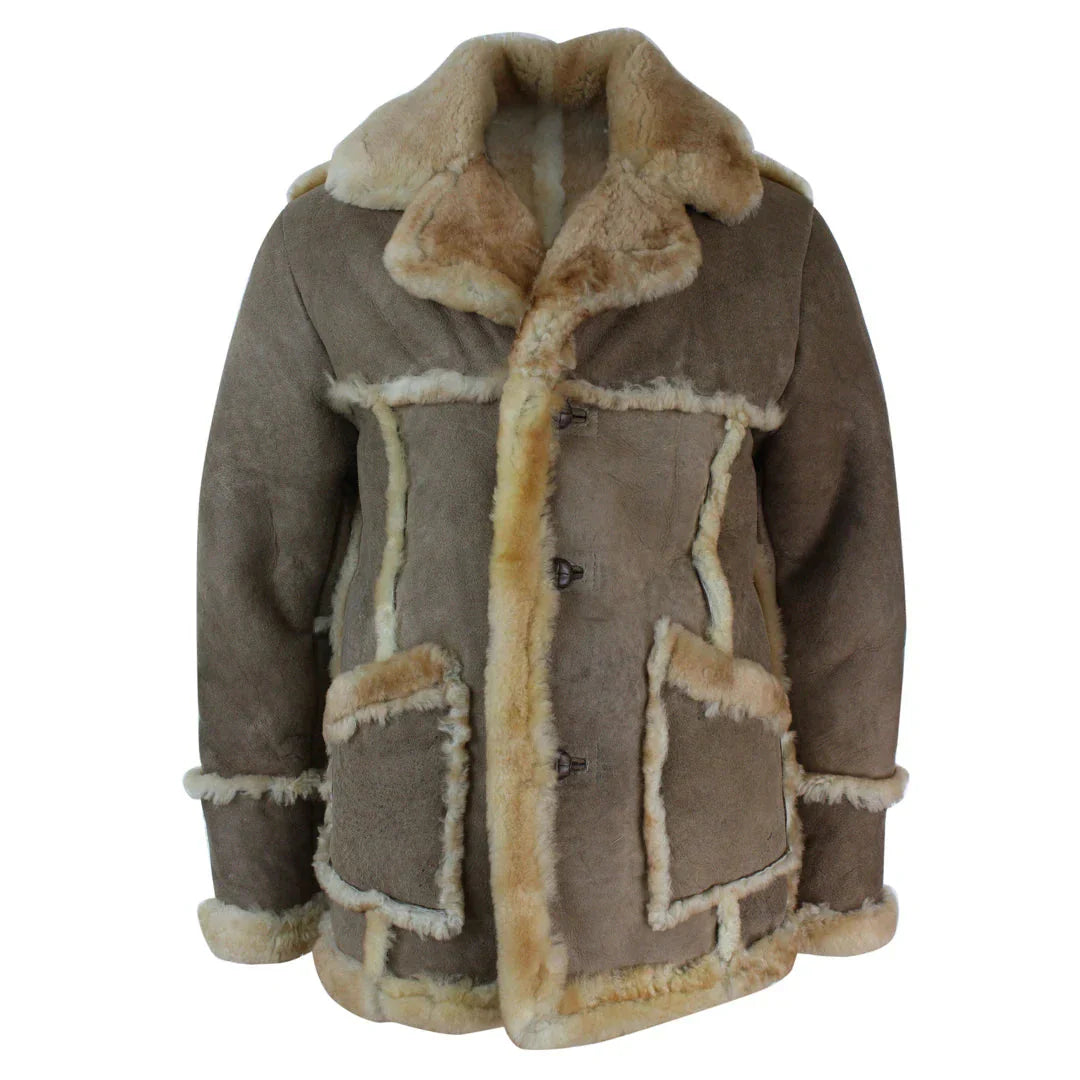 Men's Beige Cream Brown Original 3/4 Long Sheepskin Jacket: Buy