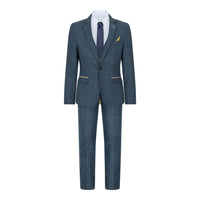 Boys Blue 3 Piece Herringbone Tweed Check Vintage Tailored Fit Suit