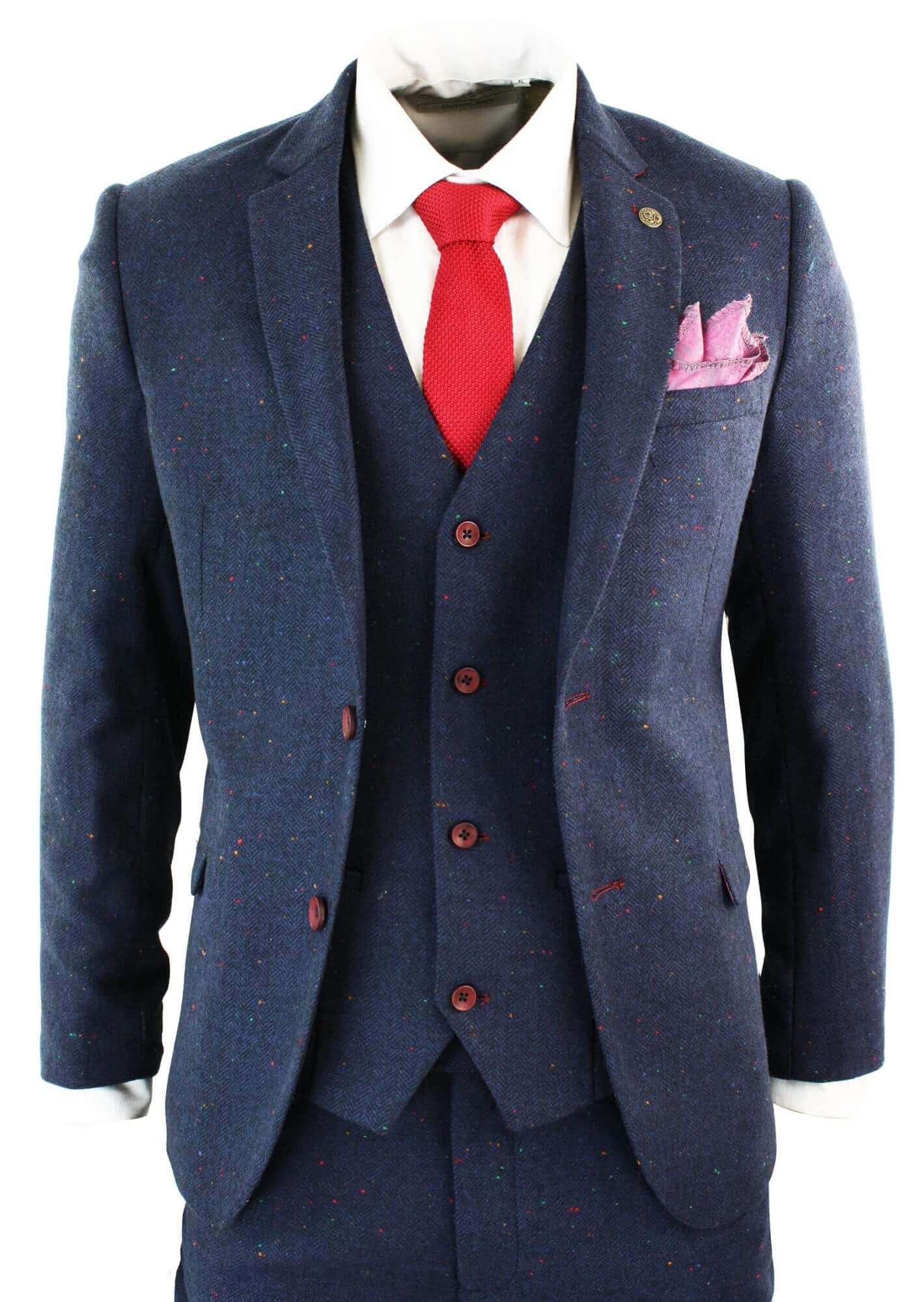 Men's Piece Navy-Blue Slim Fit Suit with Wine Trim: Buy Online
