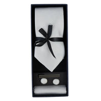 Diamond Neck Silver Tie Gift Set Pocket Square Cuff Links Pin Tie For Shirt Satin