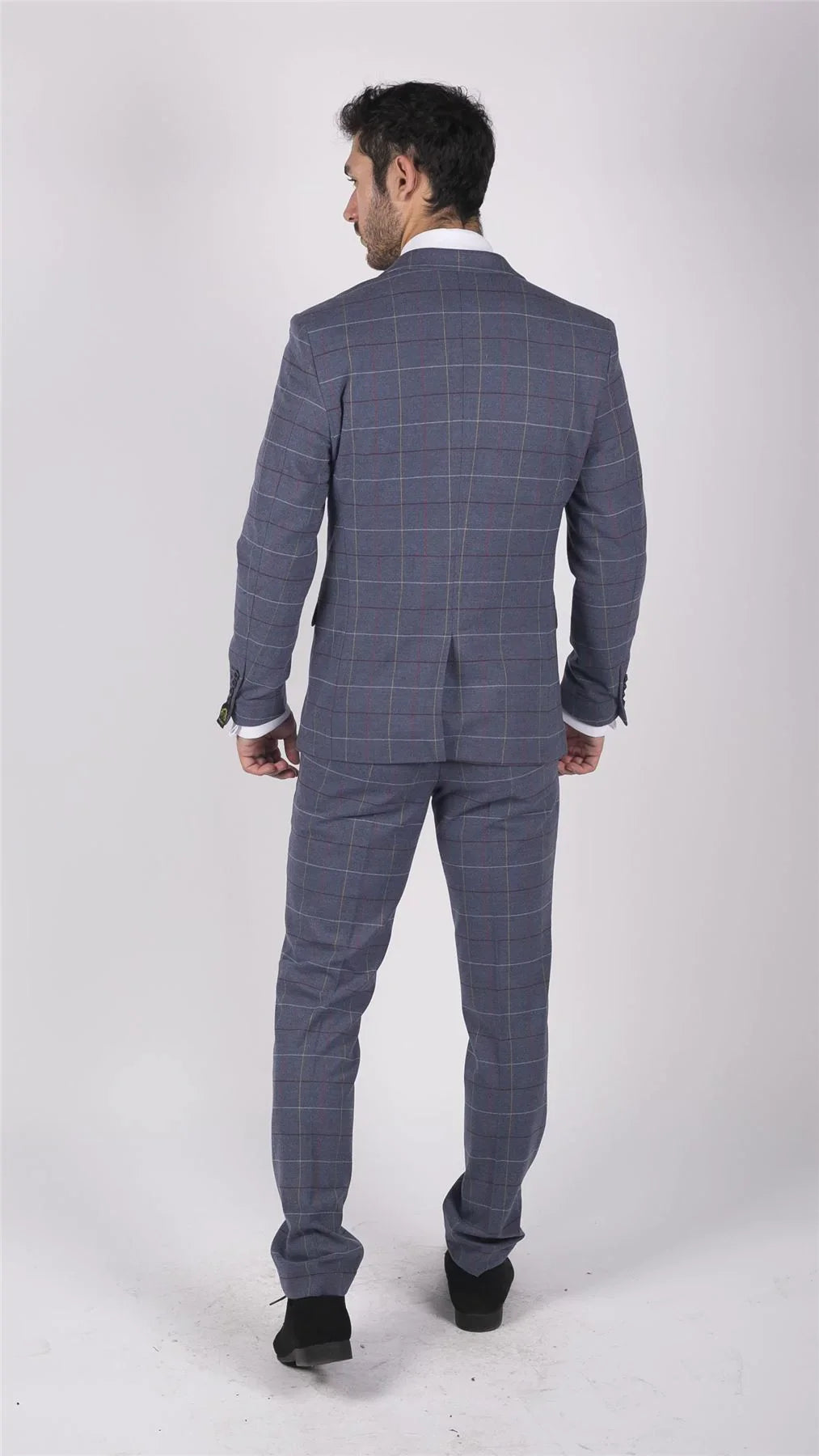 Mens Marc Darcy Blue Grey Red Check 3 Piece Suit Smart Casual Tweed Slim Fit Drake