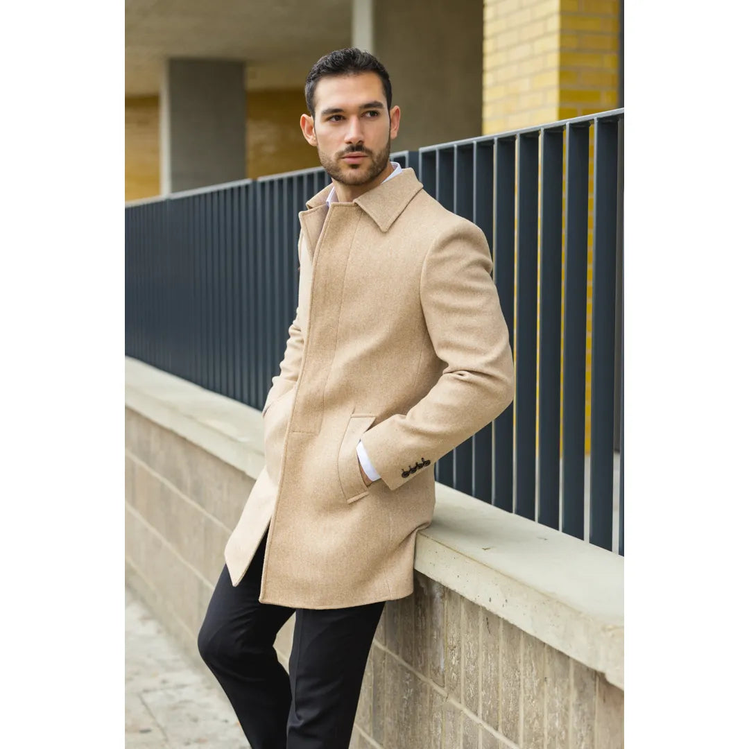 Men's Classic Collar Wool Blend Beige Overcoat Men's Classic Collar Wool Blend Beige Overcoat