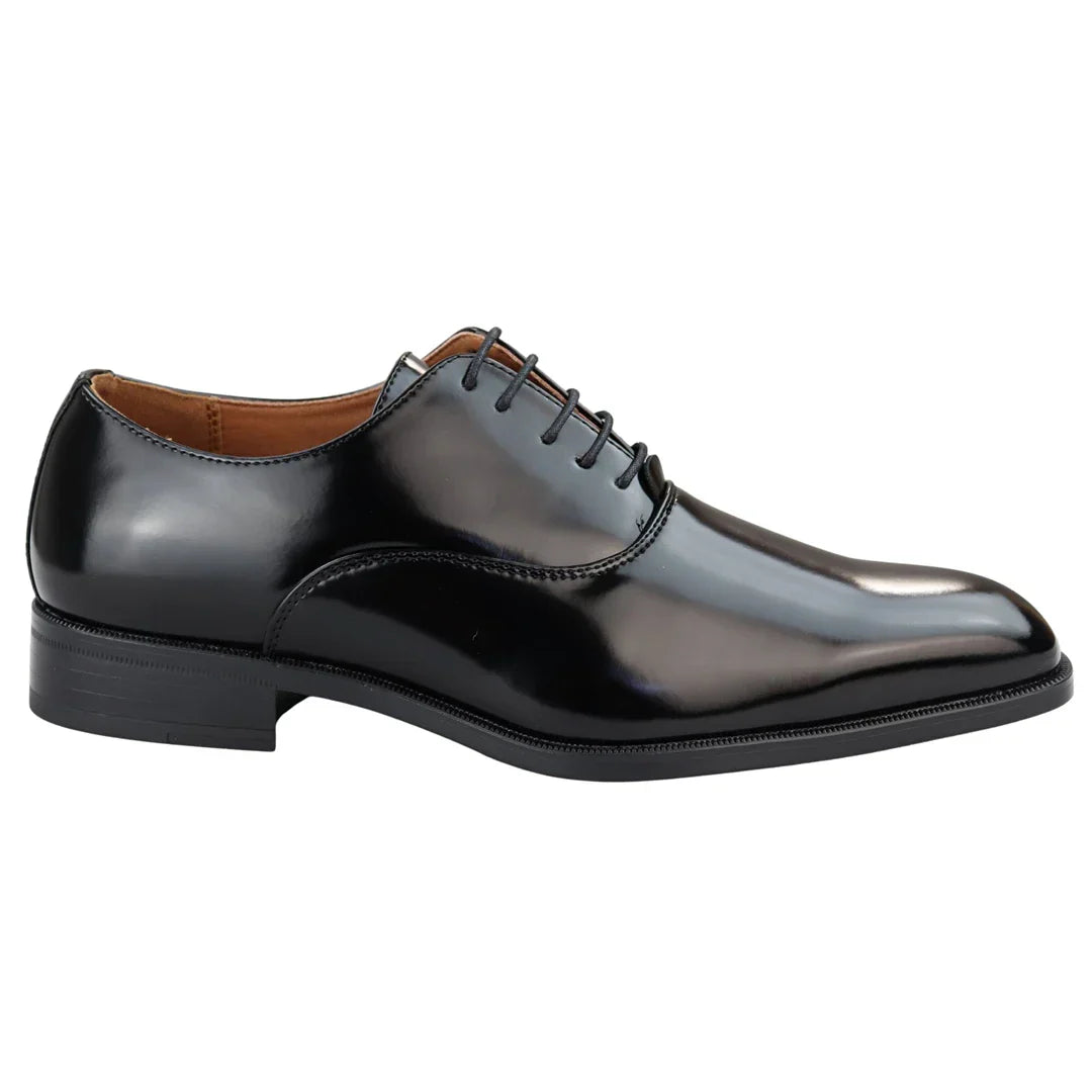 Mens Smart Formal Patent Oxford Black Shoes Shiny Laced Classic