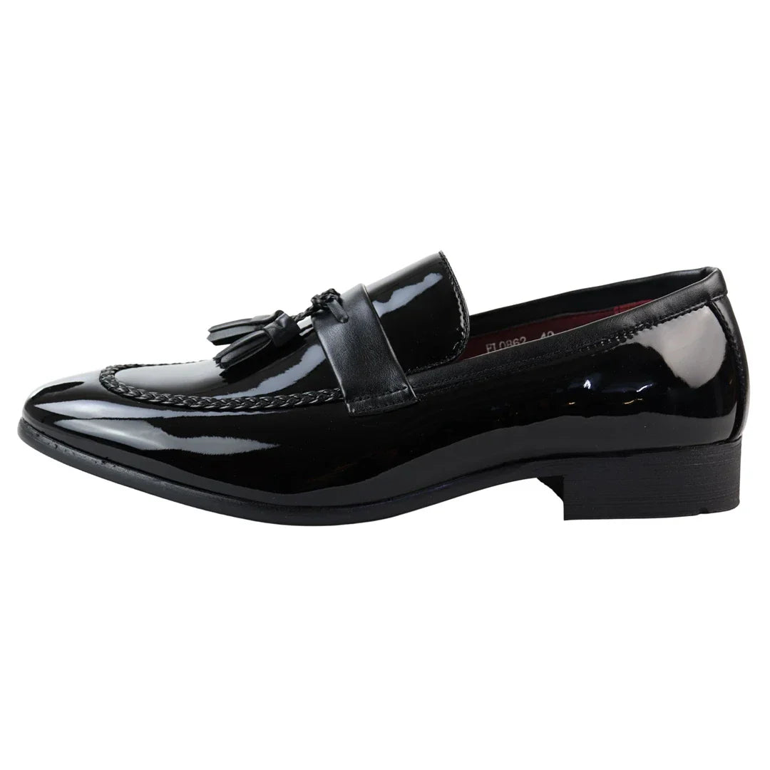 Men's Patent Tassel Slip On Black Loafers: Buy Online Happy