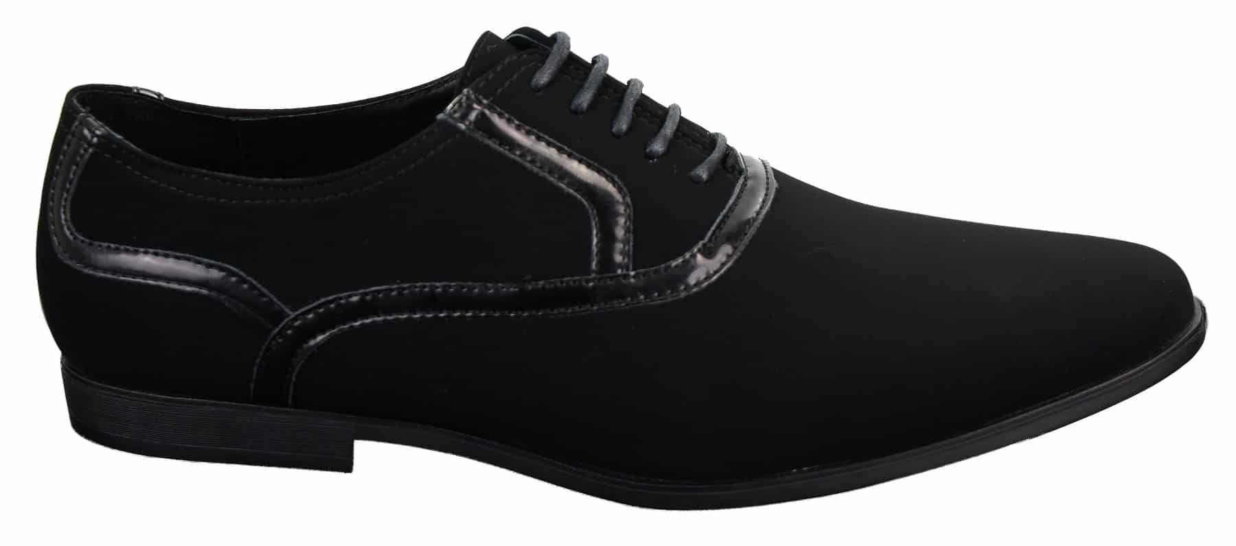 Mens Laced Black Shoes Smart Casual Suede Shiny Patent Leather Trim