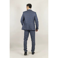 Gisborne Men's 3-Piece Navy Checked Suit with Mustard Accents