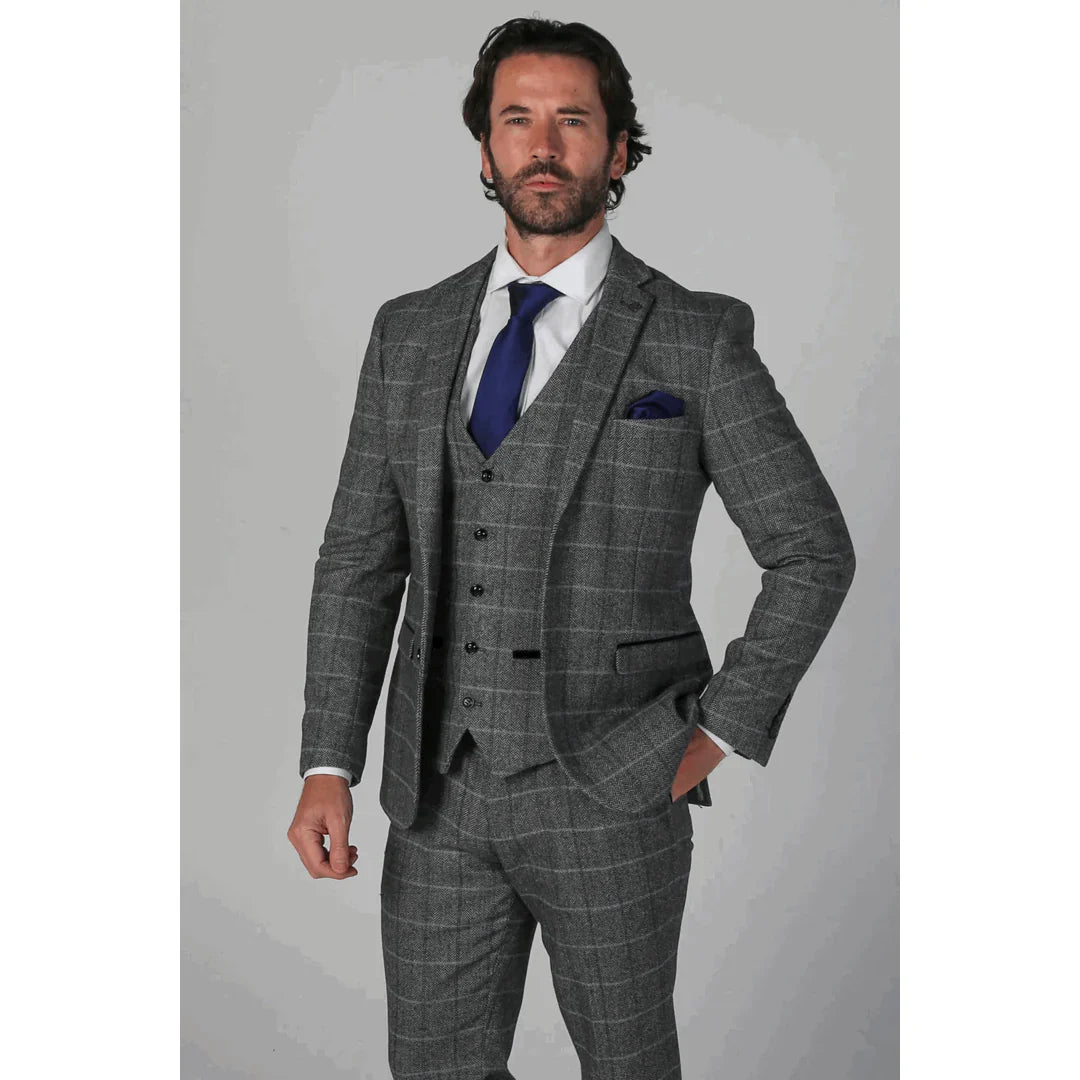 Harris Men's Grey 3-Piece Tweed Suit with Classic Vintage Charm Harris Men's Grey 3-Piece Tweed Suit with Classic Vintage Charm