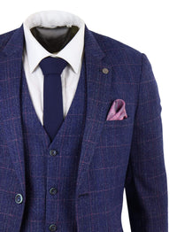 Blue 3 Piece Tweed Suit - Marc Darcy Harry