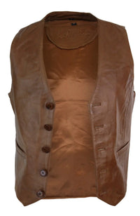 Infinity 153 Napa - Mens Real Leather Gilet Waistcoat Classic Vintage Retro Camel