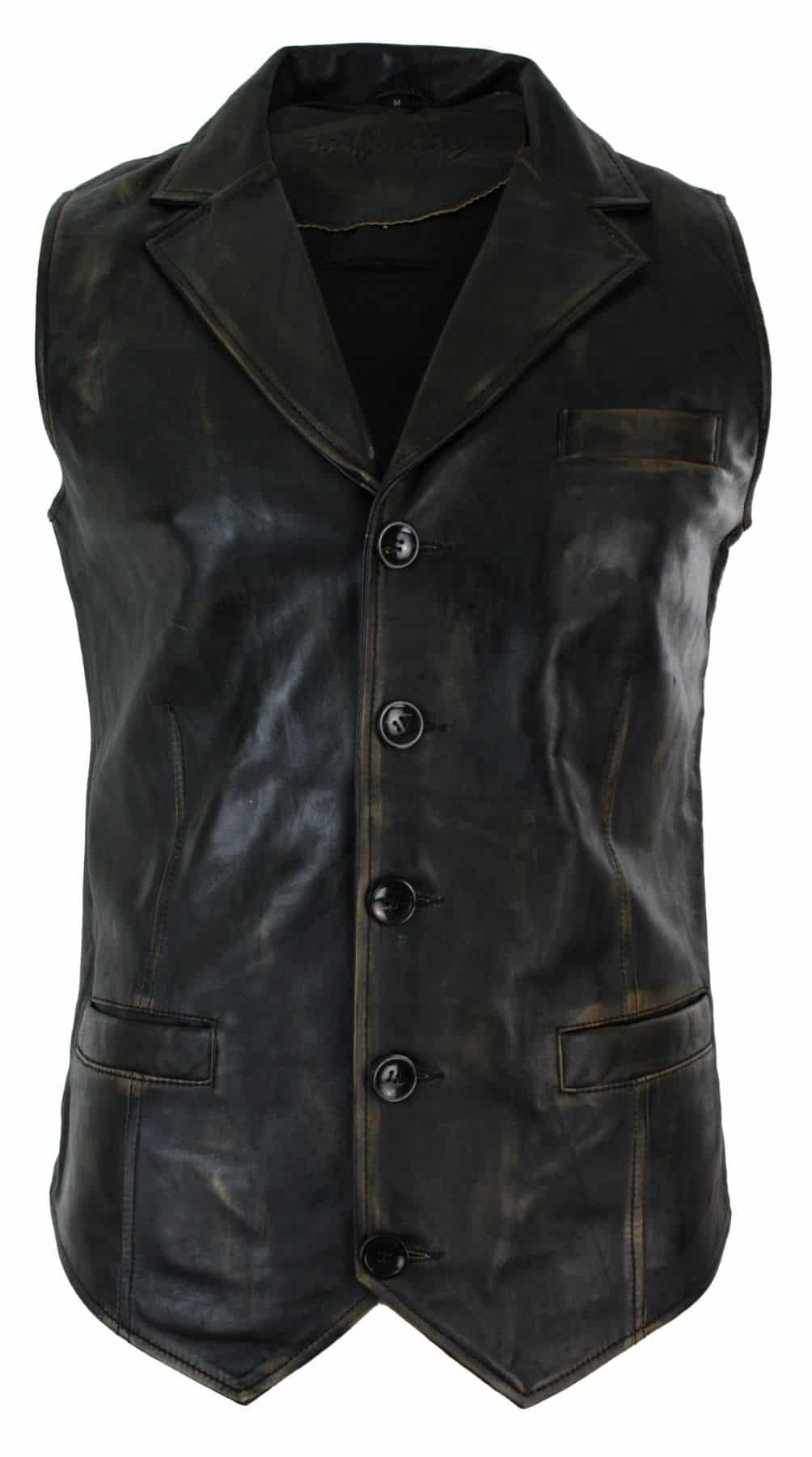 Mens Real Leather Tan Brown Black Smart Casual Gilet Waistcoat Vintage Retro-Brown