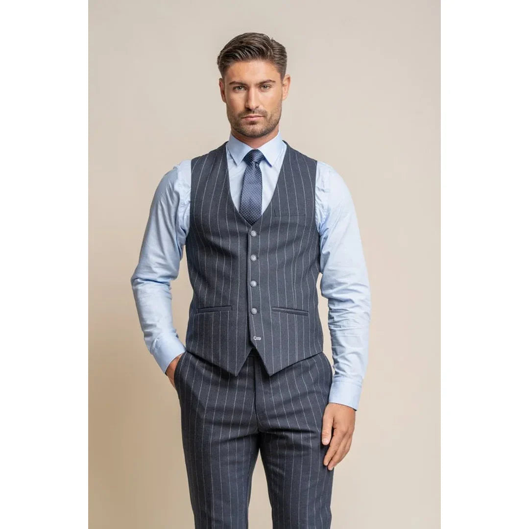 navy blue dress shirt with grey vest Slim Fit Navy Wool Blend Casual Suit with Vest 34 / 6 / Navy