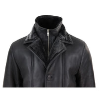 Men's 3/4 Duffle Jacket Sheepskin Long Button Zip Warm - Black