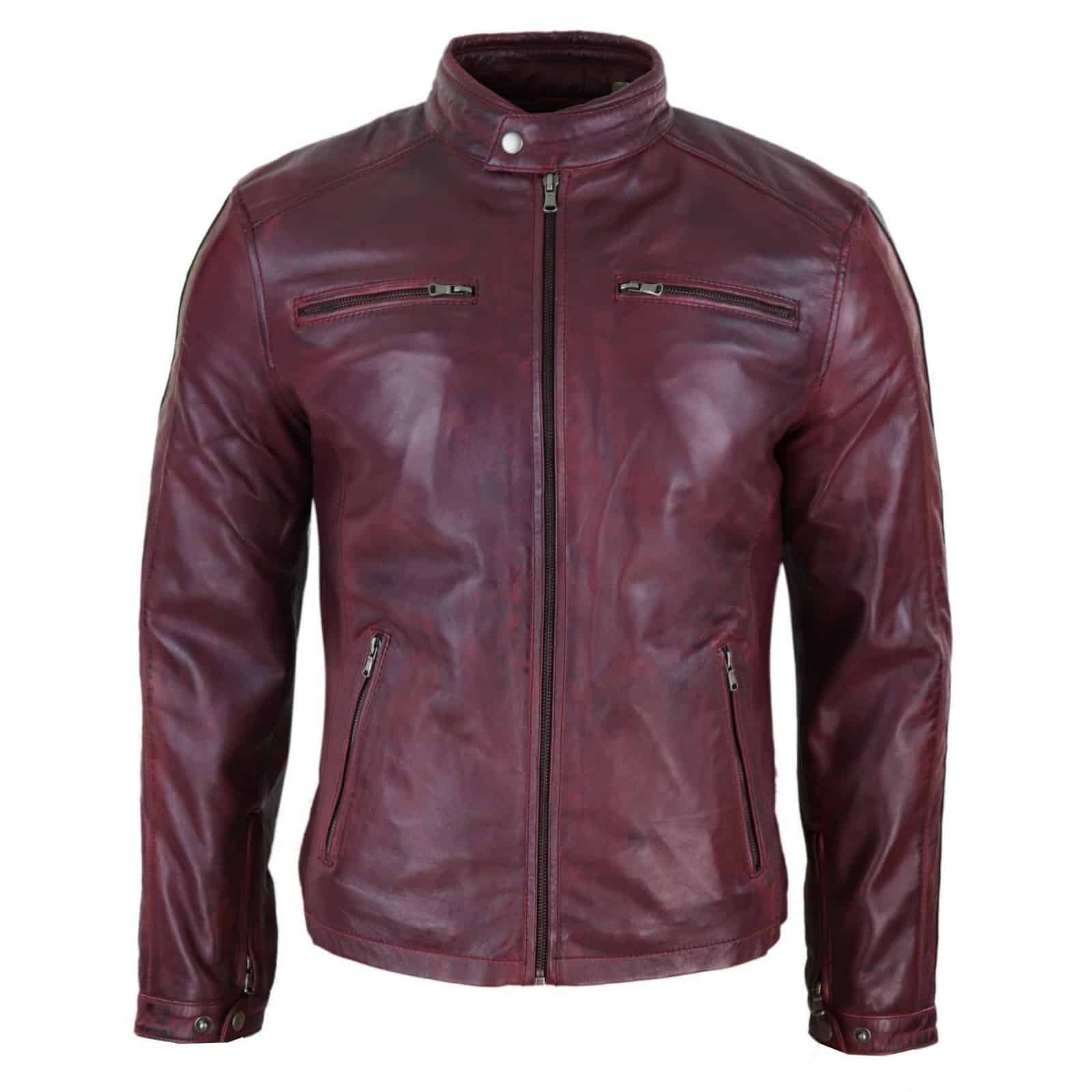 Genuine Real Leather Biker Jacket for Men Wine Colour: Buy