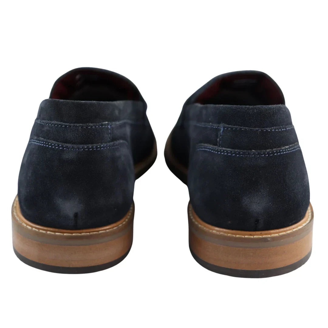 Mens Real Full Suede Slip On Loafers Boat Shoes Navy Smart Casual Classic Comfort Fit
