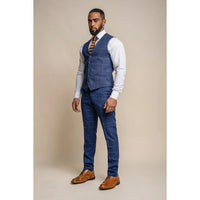 Kaiser - Men's Men's Tweed Check Blue Waistcoat