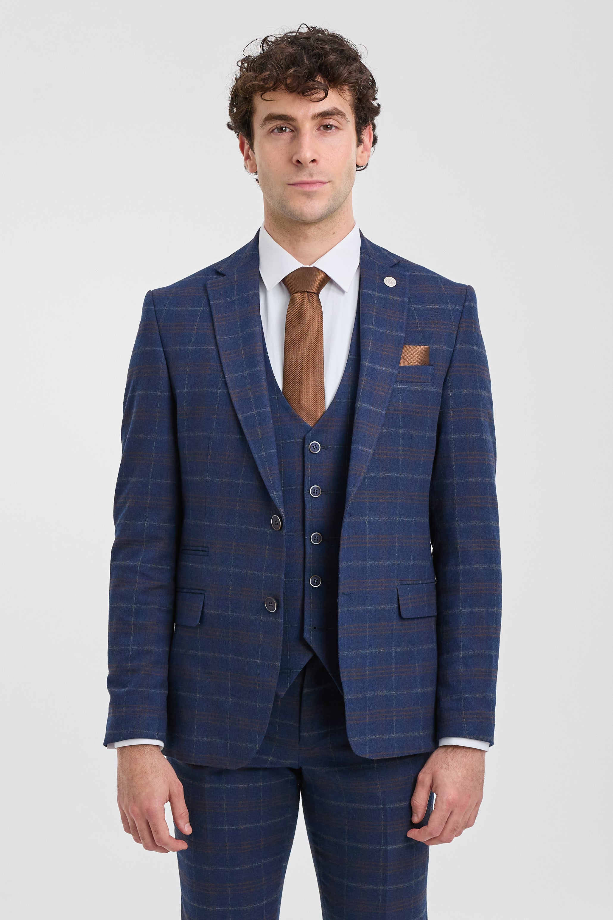 Mens Navy-Blue Check 3 Piece Suit - Paul Andrew Kenneth: Buy