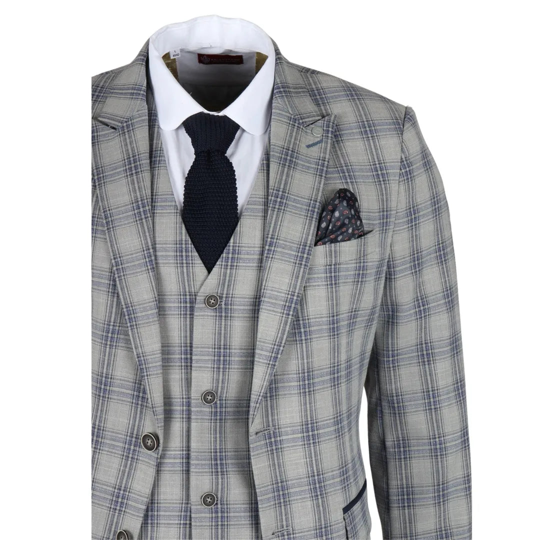 Knight - Men's Grey Blue Checked Blazer