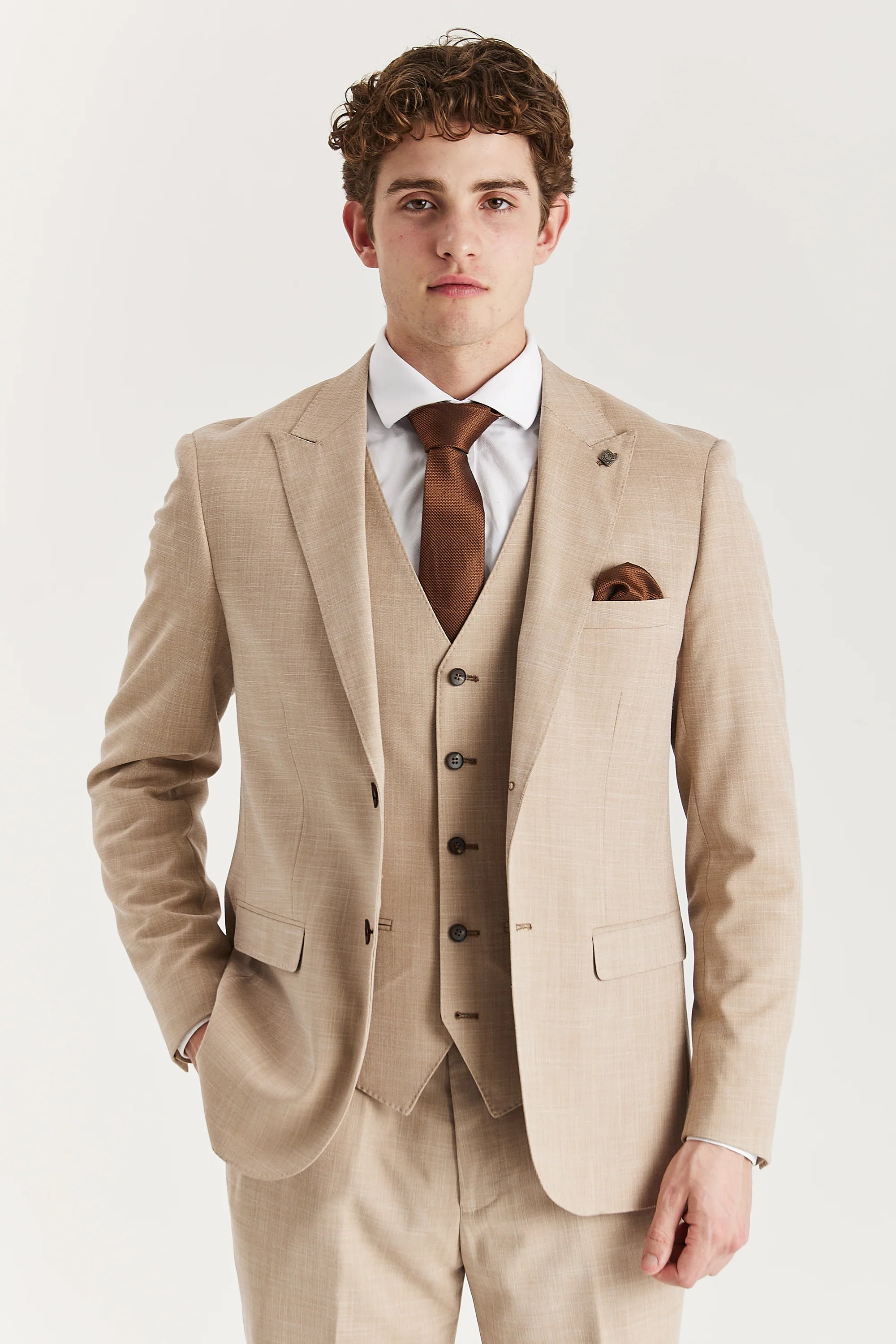 Mens Beige 3 Piece Tweed Check Suit Mens Beige 3 Piece Tweed Check Suit