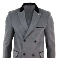 Mens 3/4 Long Double Breasted Grey Overcoat