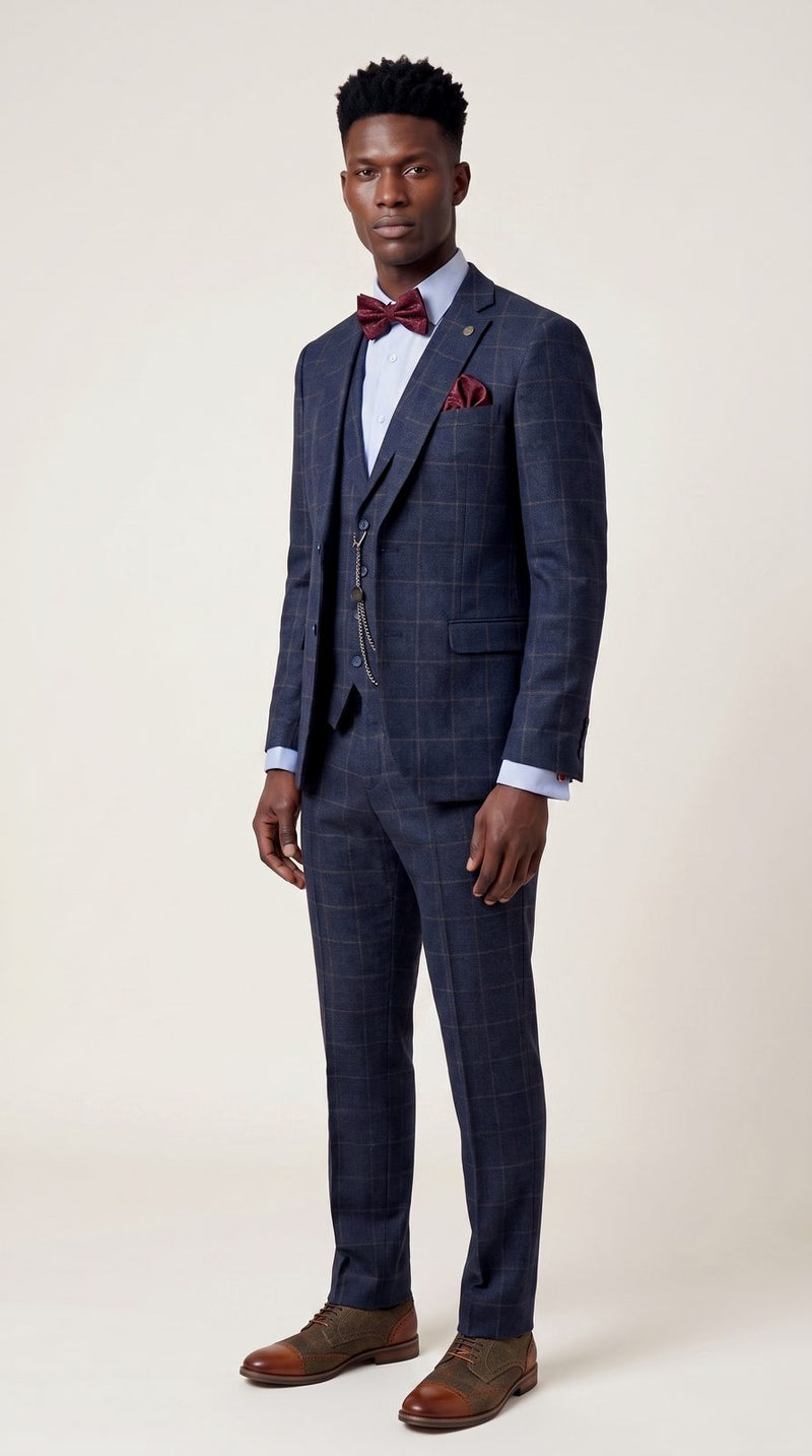 Rustic — Navy Check Burgundy Groom — photo 3