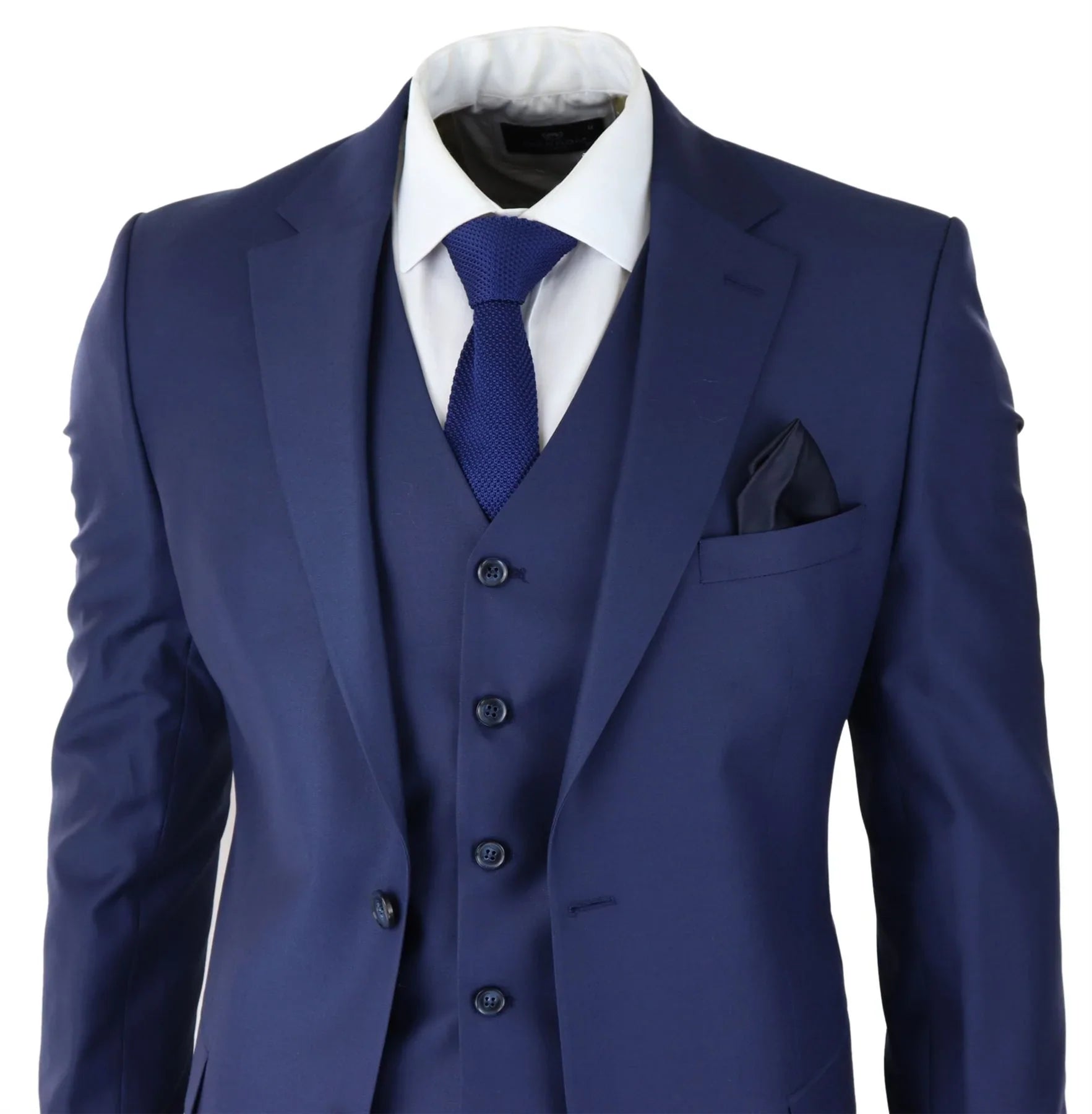 Mens Classic Navy Blue 3 Piece Suit Slim Fit Vintage Retro Smart Formal Wedding